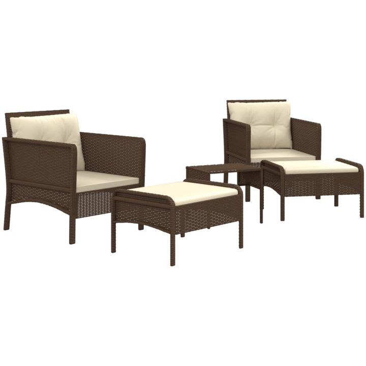 Loungegrupp med dynor 5 delar brun konstrotting vidaXL – bild 3