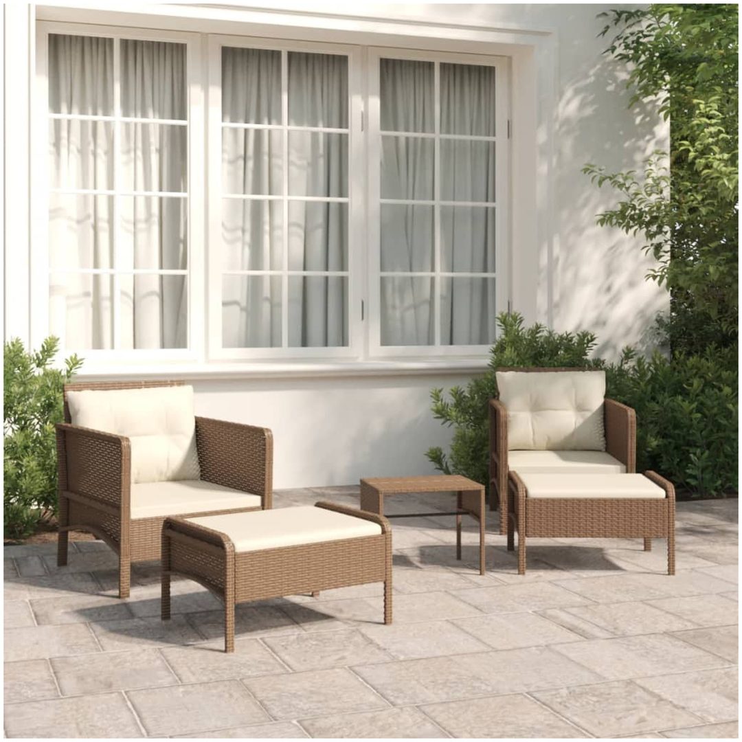 Loungegrupp med dynor 5 delar brun konstrotting vidaXL