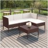 Loungegrupp med dynor 5 delar konstrotting brun vidaXL – miniatyr 1