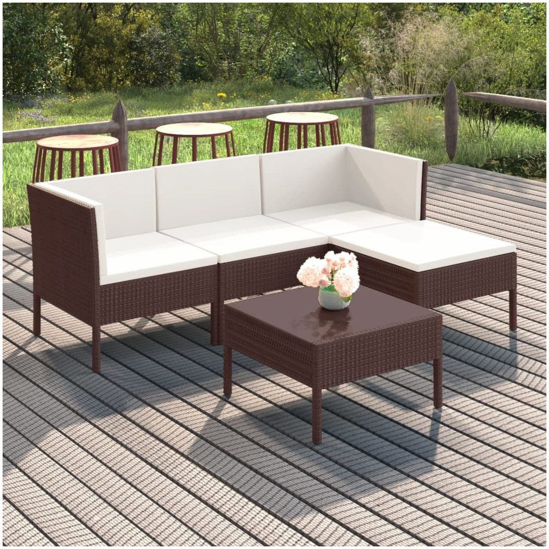 Loungegrupp med dynor 5 delar konstrotting brun vidaXL