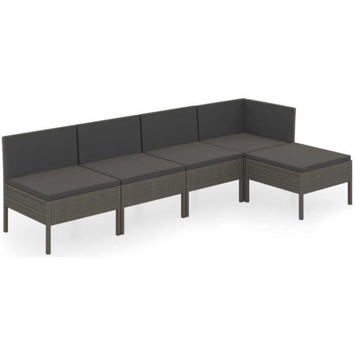 Loungegrupp med dynor 5 delar konstrotting grå vidaXL – bild 2