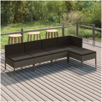 Loungegrupp med dynor 5 delar konstrotting grå vidaXL