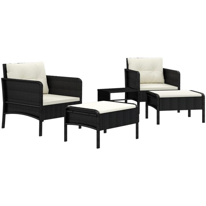 Loungegrupp med dynor 5 delar konstrotting svart vidaXL – bild 3