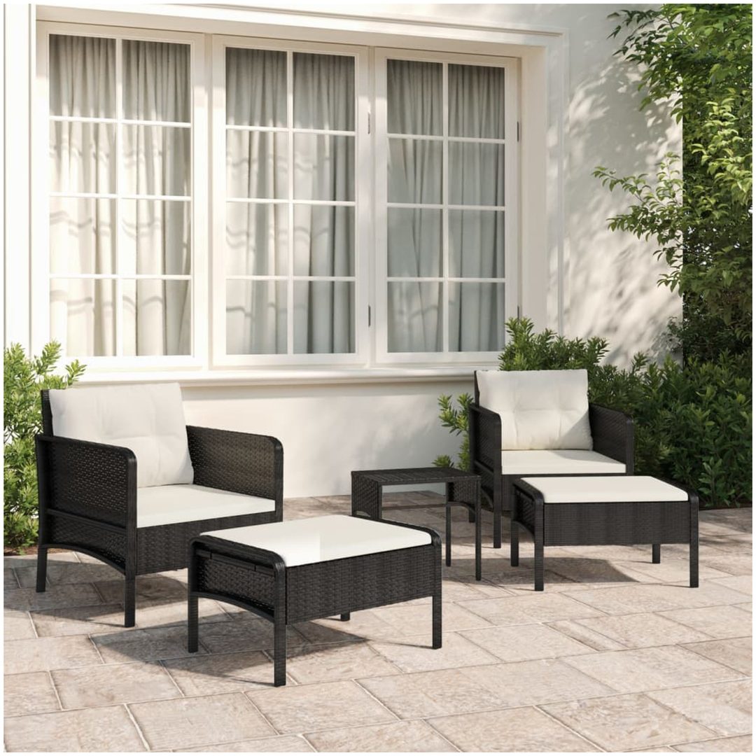 Loungegrupp med dynor 5 delar konstrotting svart vidaXL
