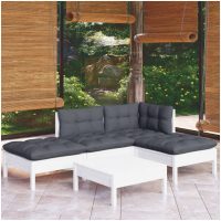 Loungegrupp med dynor 5 delar vit massiv furu vidaXL
