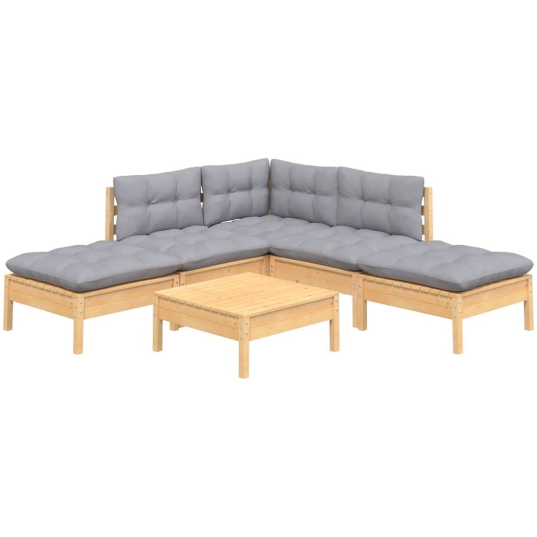 Loungegrupp med dynor 6 delar grå furu vidaXL – bild 3