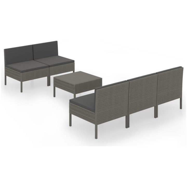 Loungegrupp med dynor 6 delar konstrotting grå vidaXL – bild 2