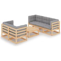 Loungegrupp med dynor 6 delar massiv furu vidaXL