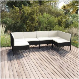 Loungegrupp med dynor 6 delar svart konstrotting vidaXL