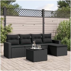 Loungegrupp med dynor 6 delar svart konstrotting vidaXL