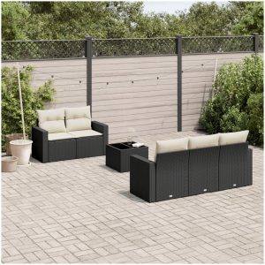 Loungegrupp med dynor 6 delar svart konstrotting vidaXL