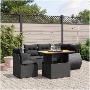 Loungegrupp med dynor 6 delar svart konstrotting vidaXL