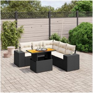 Loungegrupp med dynor 6 delar svart konstrotting vidaXL