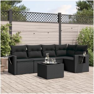 Loungegrupp med dynor 6 delar svart konstrotting vidaXL