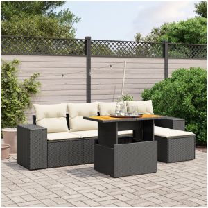 Loungegrupp med dynor 6 delar svart konstrotting vidaXL
