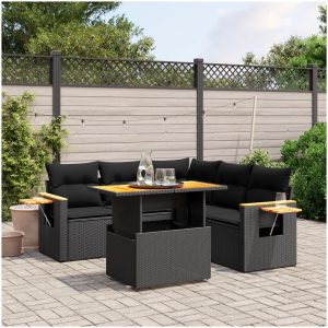 Loungegrupp med dynor 6 delar svart konstrotting vidaXL