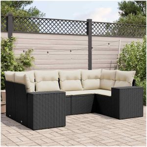 Loungegrupp med dynor 6 delar svart konstrotting vidaXL