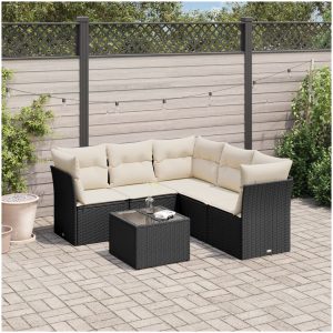 Loungegrupp med dynor 6 delar svart konstrotting vidaXL