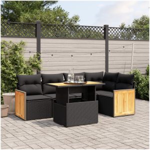 Loungegrupp med dynor 6 delar svart konstrotting vidaXL