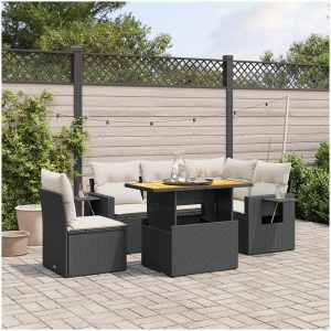 Loungegrupp med dynor 6 delar svart konstrotting vidaXL