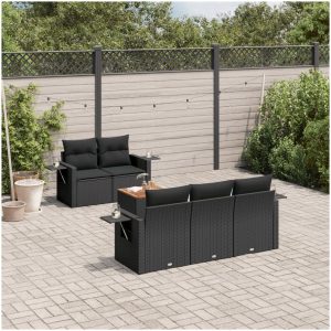 Loungegrupp med dynor 6 delar svart konstrotting vidaXL