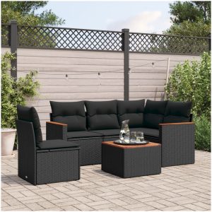 Loungegrupp med dynor 6 delar svart konstrotting vidaXL