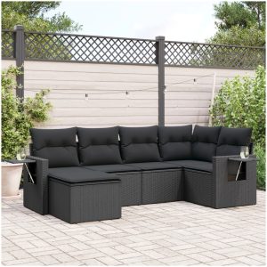 Loungegrupp med dynor 6 delar svart konstrotting vidaXL