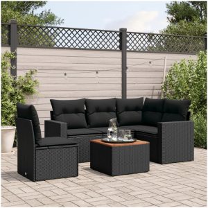 Loungegrupp med dynor 6 delar svart konstrotting vidaXL