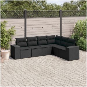 Loungegrupp med dynor 6 delar svart konstrotting vidaXL