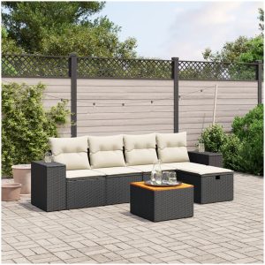 Loungegrupp med dynor 6 delar svart konstrotting vidaXL