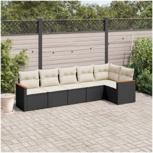 Loungegrupp med dynor 6 delar svart konstrotting vidaXL