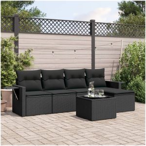 Loungegrupp med dynor 6 delar svart konstrotting vidaXL