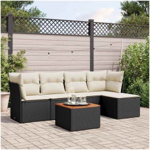 Loungegrupp med dynor 6 delar svart konstrotting vidaXL