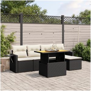 Loungegrupp med dynor 6 delar svart konstrotting vidaXL