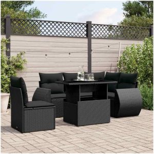Loungegrupp med dynor 6 delar svart konstrotting vidaXL