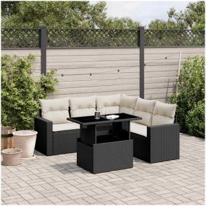 Loungegrupp med dynor 6 delar svart konstrotting vidaXL