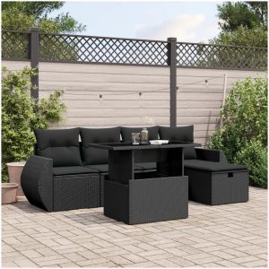 Loungegrupp med dynor 6 delar svart konstrotting vidaXL