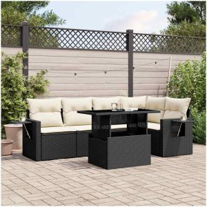 Loungegrupp med dynor 6 delar svart konstrotting vidaXL