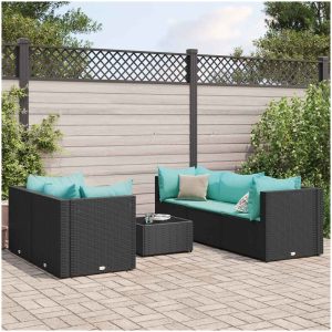 Loungegrupp med dynor 6 delar svart konstrotting vidaXL