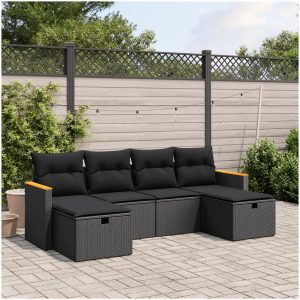 Loungegrupp med dynor 6 delar svart konstrotting vidaXL