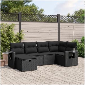 Loungegrupp med dynor 6 delar svart konstrotting vidaXL
