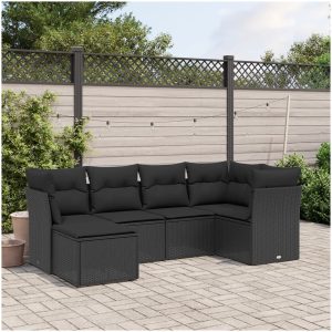 Loungegrupp med dynor 6 delar svart konstrotting vidaXL