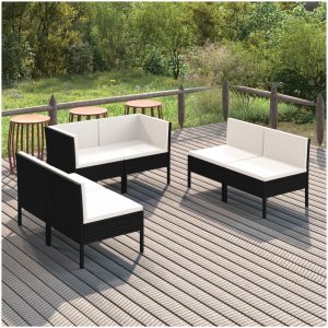 Loungegrupp med dynor 6 delar svart konstrotting vidaXL