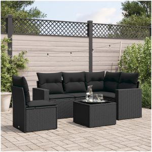 Loungegrupp med dynor 6 delar svart konstrotting vidaXL