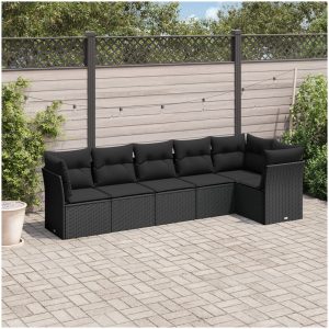 Loungegrupp med dynor 6 delar svart konstrotting vidaXL
