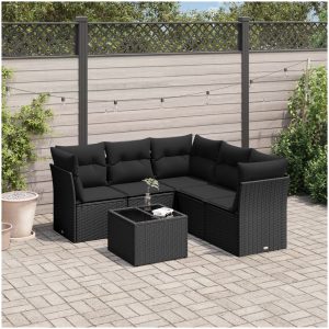 Loungegrupp med dynor 6 delar svart konstrotting vidaXL
