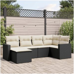 Loungegrupp med dynor 6 delar svart konstrotting vidaXL