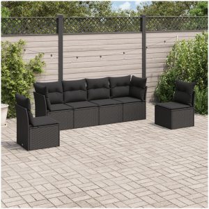 Loungegrupp med dynor 6 delar svart konstrotting vidaXL