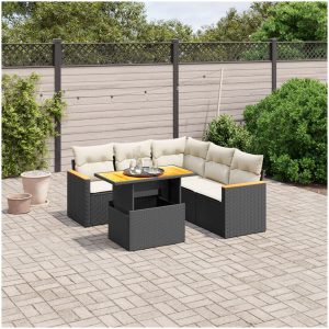 Loungegrupp med dynor 6 delar svart konstrotting vidaXL