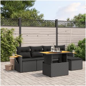Loungegrupp med dynor 6 delar svart konstrotting vidaXL